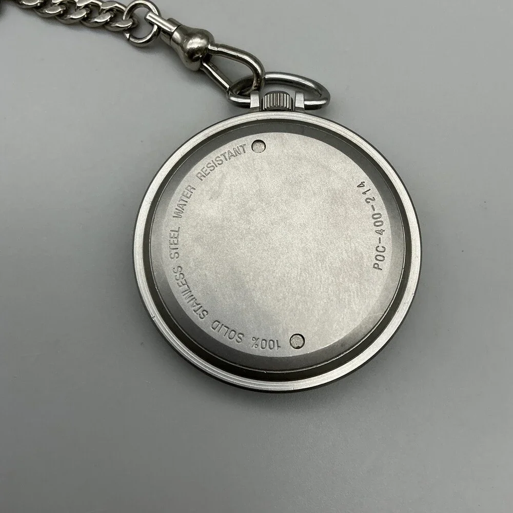 Vintage L.L.Bean Pocket Watch Men 42.6mm Black Military Dial Chain New Battery